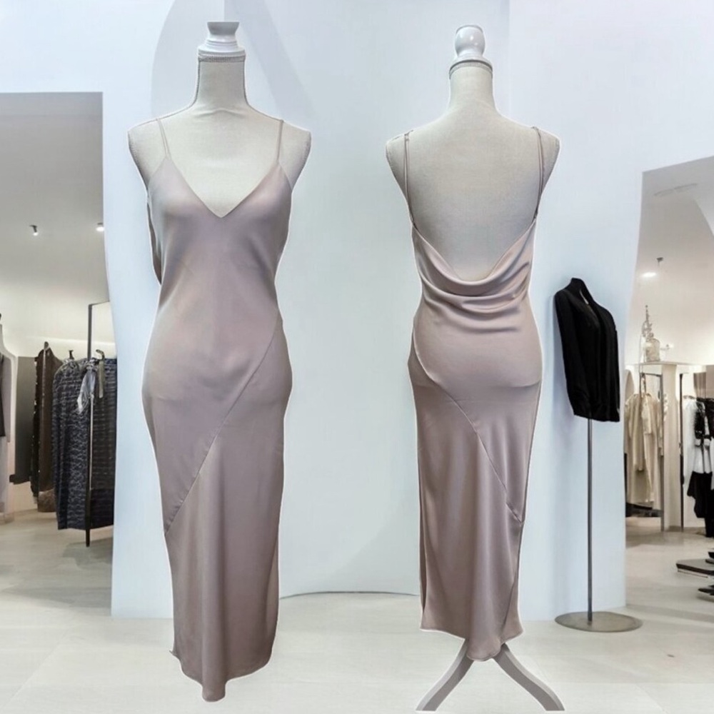 Aritzia Babaton Bellamy Neutral Satin Slip Dress